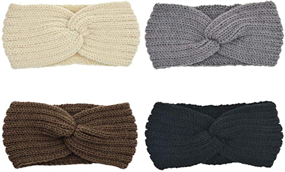 Dreshow DRESHOW Crochet Turban Headband For Women Warm Bulky Crocheted Headwrap Cross Headband