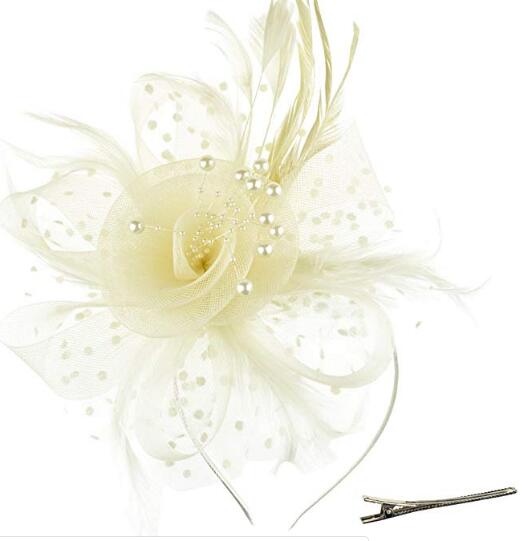Dreshow DRESHOW Fascinators Hat Flower Mesh Ribbons Feathers On A Headband And A Clip Tea Party Headwear For Girls And Women
