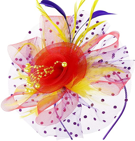 Dreshow DRESHOW Fascinators Hat Flower Mesh Ribbons Feathers On A Headband And A Clip Tea Party Headwear For Girls And Women