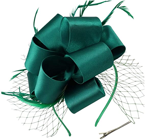 Dreshow DRESHOW Fascinators Hat Flower Mesh Ribbons Feathers On A Headband And A Clip Tea Party Headwear For Girls And Women
