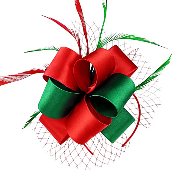 dreshow DRESHOW Fascinators Hat Flower Mesh Ribbons Feathers on a Headband and a Clip Tea Party Headwear for Girls and Women