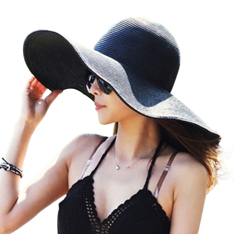 Dreshow Womens Big Bowknot Straw Hat Floppy Foldable Roll Up Beach Cap Sun Hat UPF 50+
