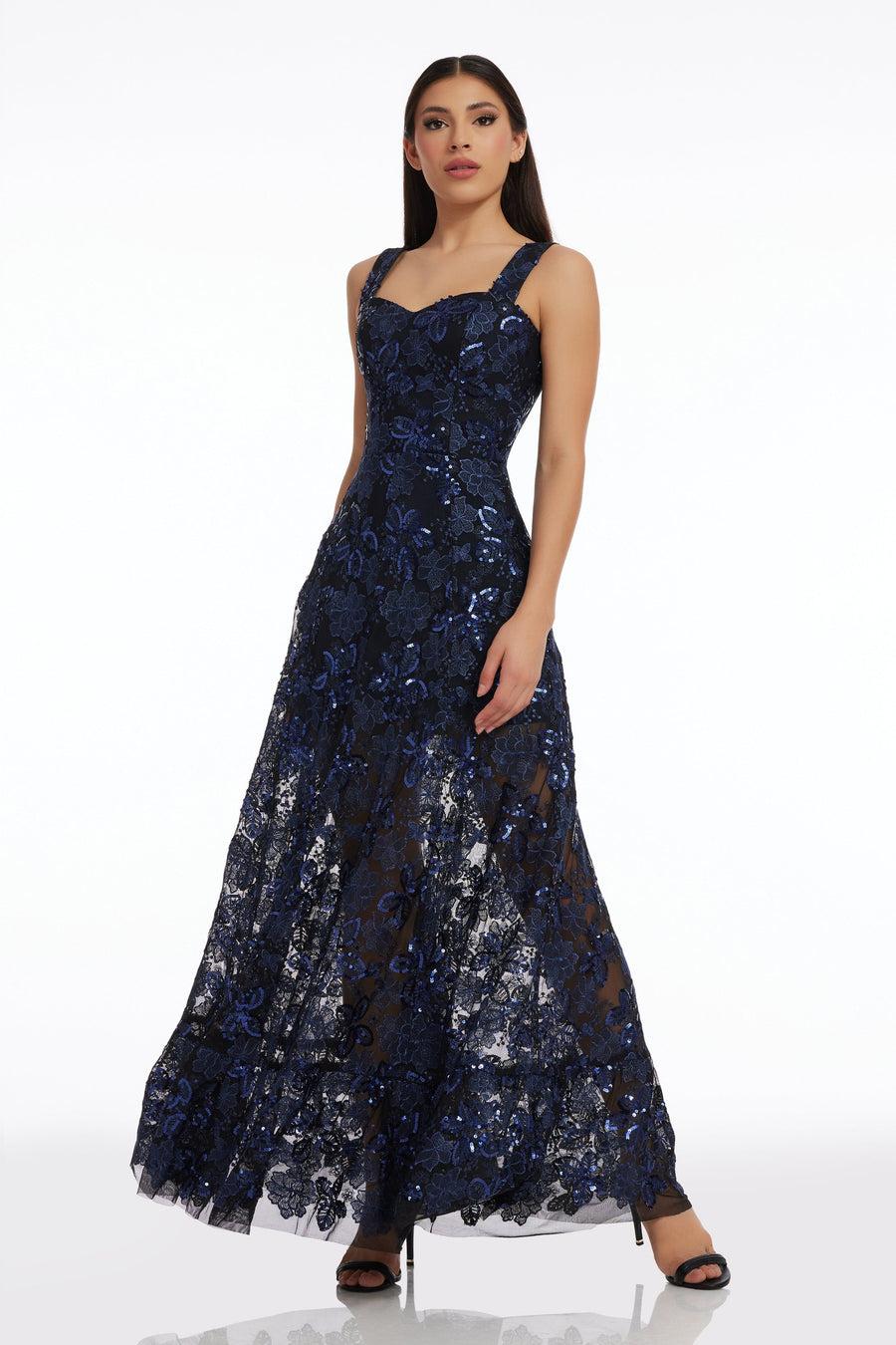 Dress The Population Anabel Sequin Embroidered Gown White