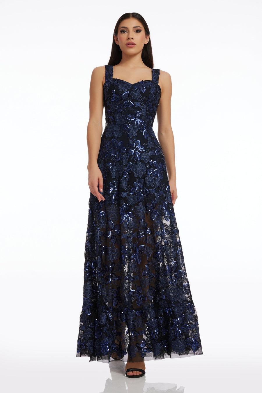 dress the population Anabel Sequin Embroidered Gown white
