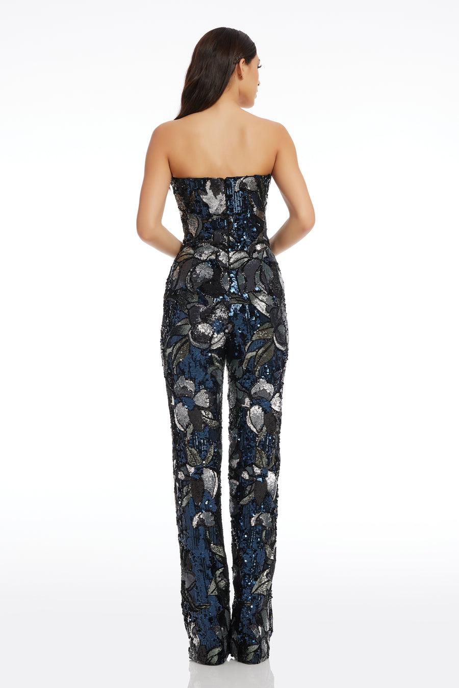 Dress The Population Andy Floral Sequin Jumpsuit White