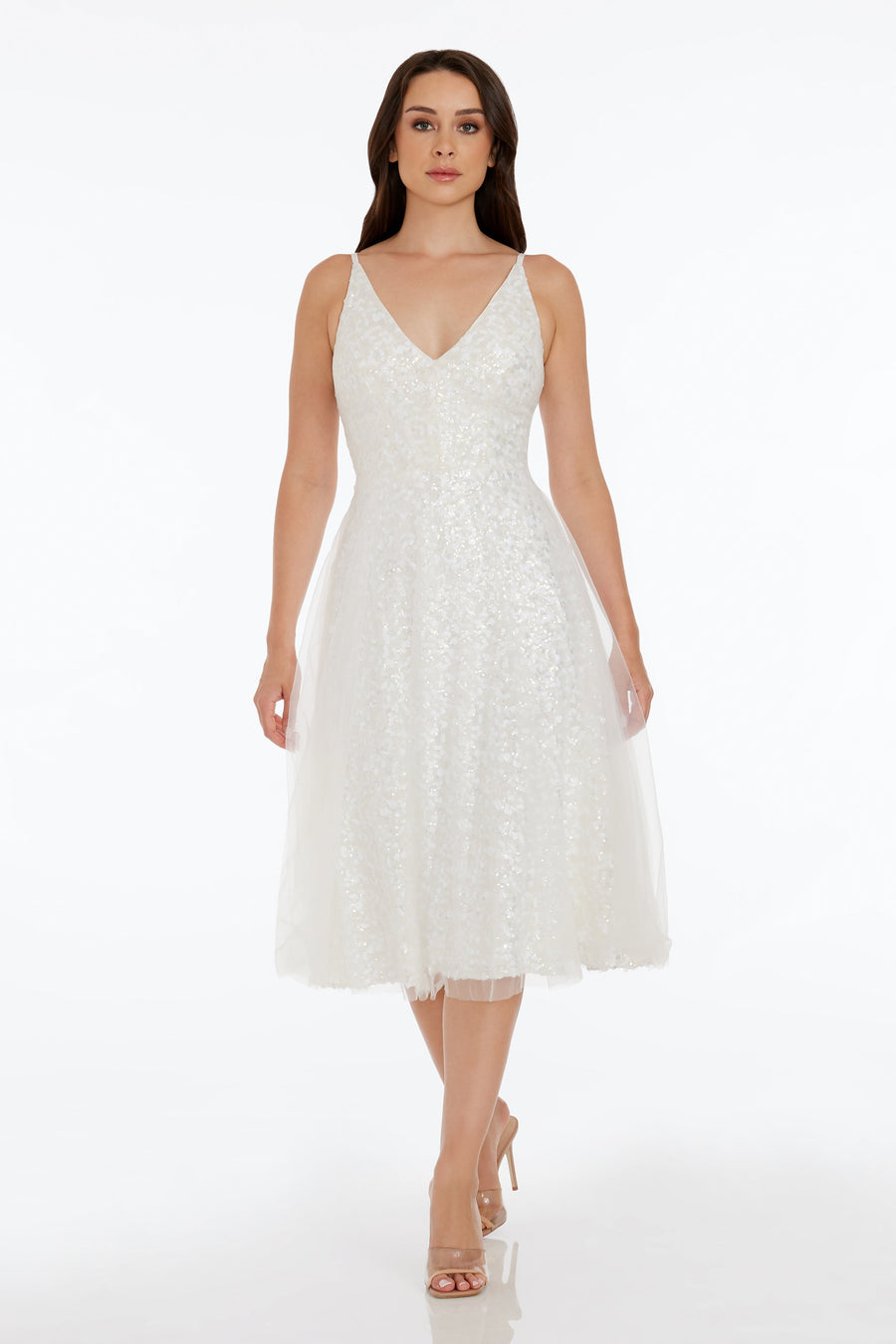 Dress The Population Courtney Scattered Sequin Dress White