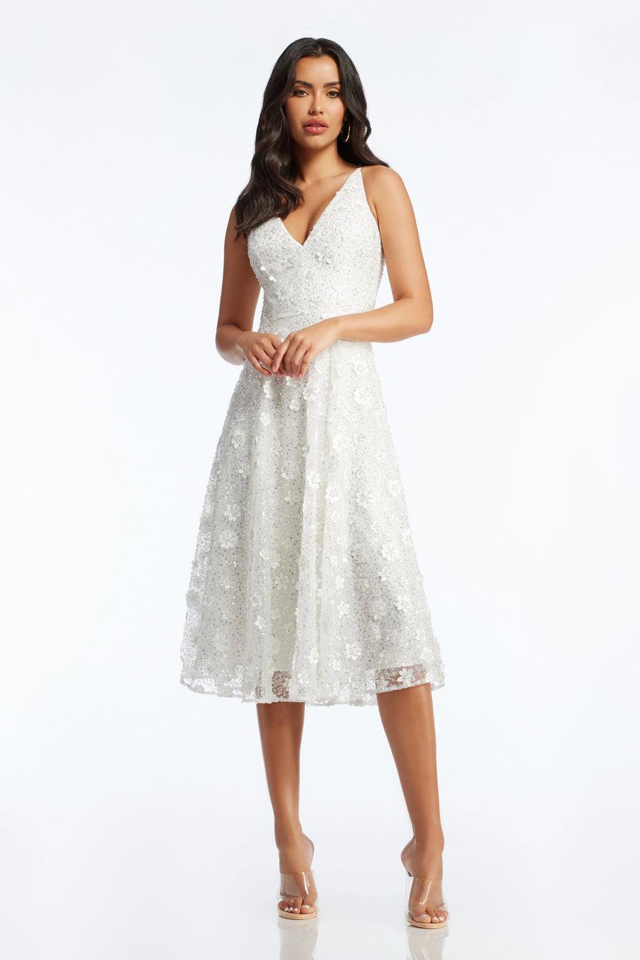 dress the population Elisa Beaded Dress white