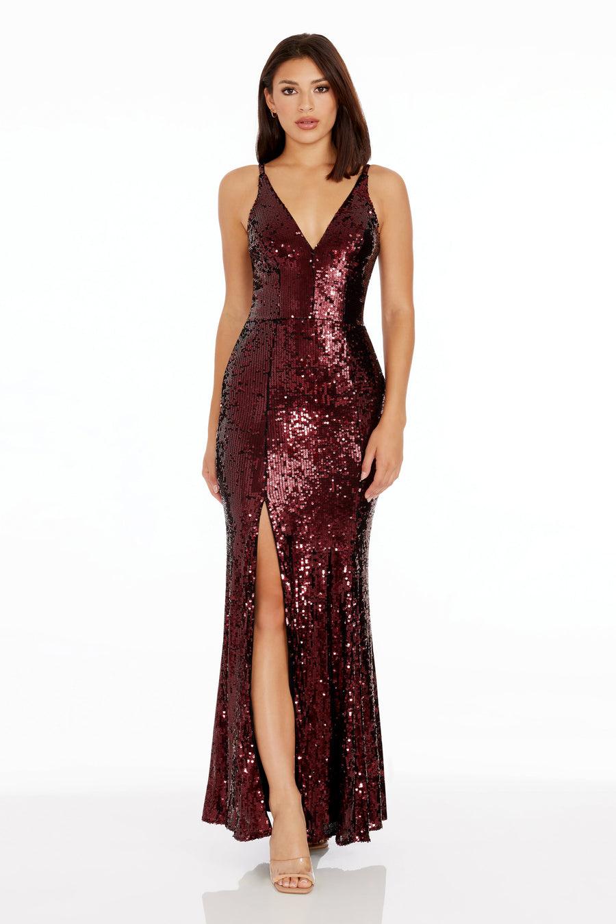 Dress The Population Iris Sequin Gown White