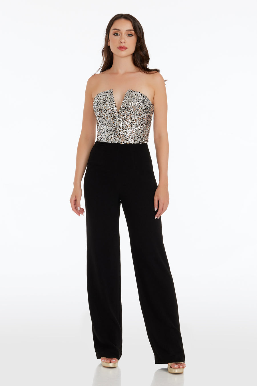 Dress The Population Fernanda Sequin Top Jumpsuit White