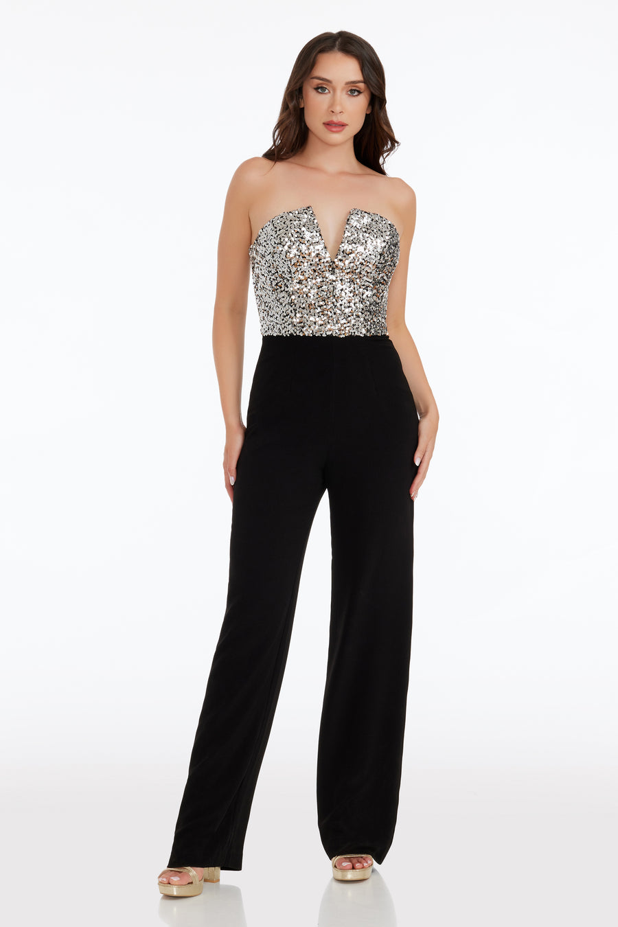 dress the population Fernanda Sequin Top Jumpsuit white