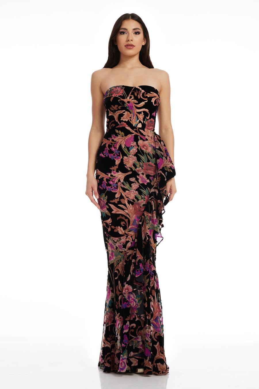 dress the population Paris Velvet Burnout Gown white