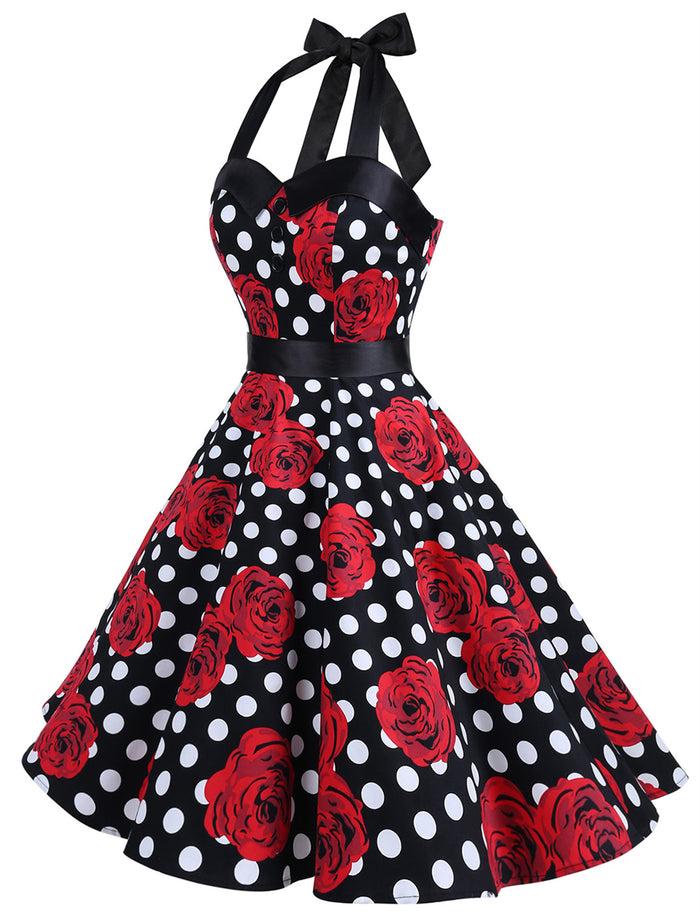 Dressystar Black White Rose Retro 50's 60's Vintage Dress