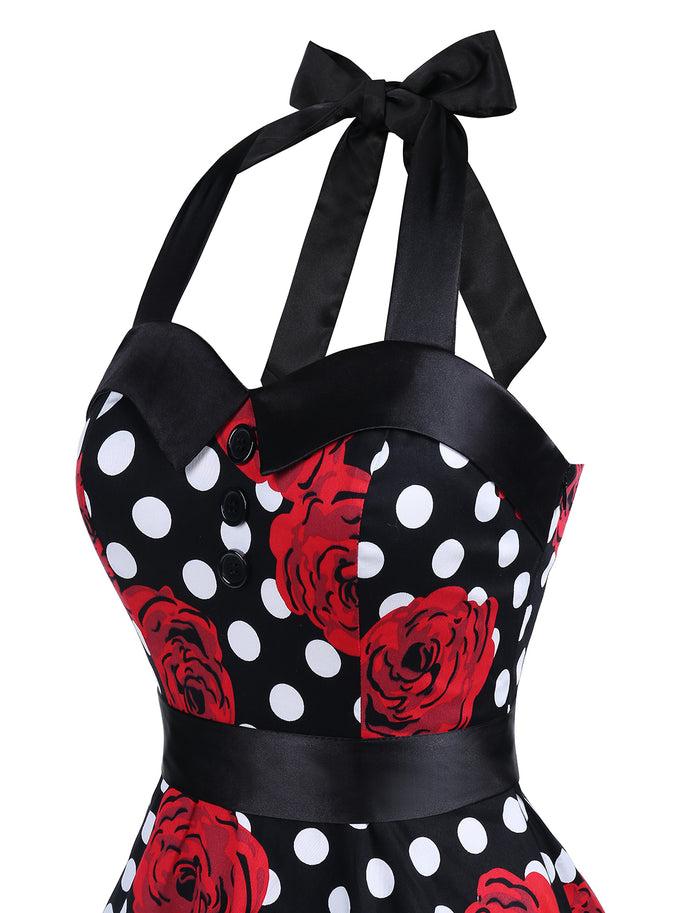 Dressystar Black White Rose Retro 50's 60's Vintage Dress