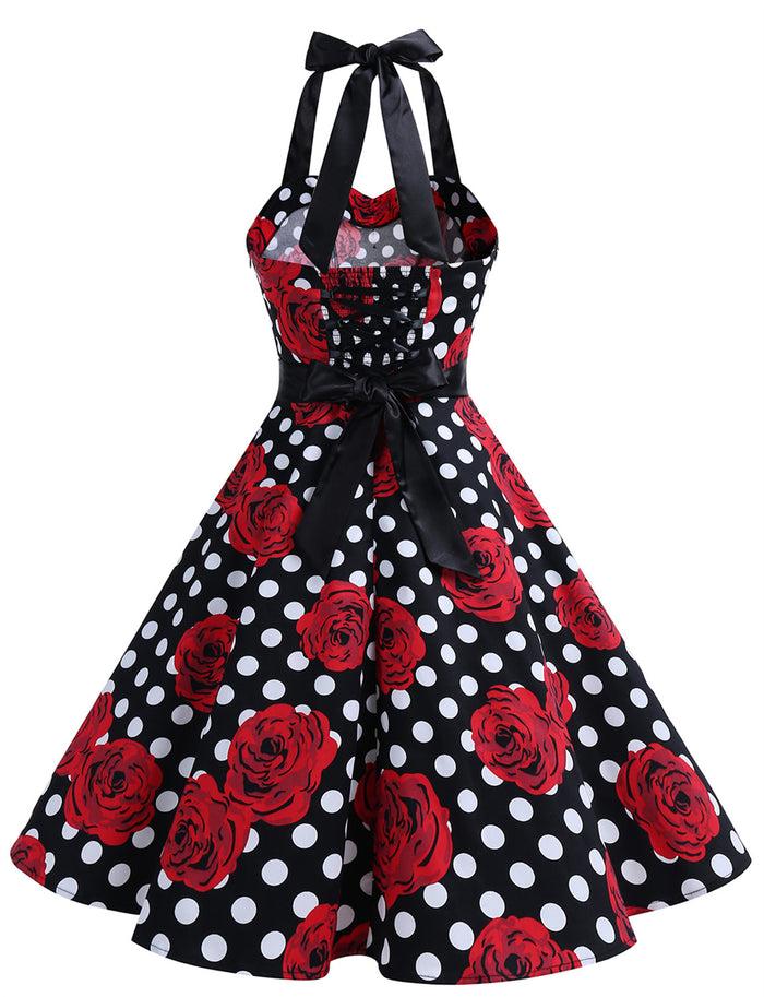 Dressystar Black White Rose Retro 50's 60's Vintage Dress
