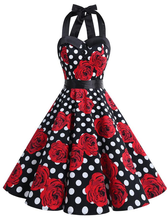 dressystar Black White Rose Retro 50's 60's Vintage Dress