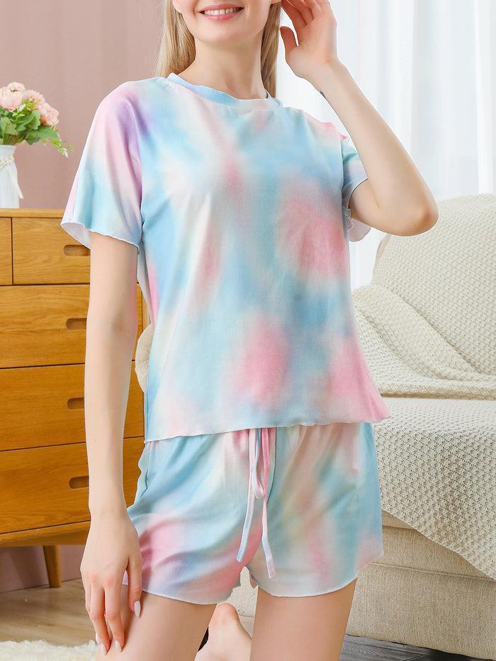 Dressystar Dressystar 2 Pieces Short Pajama Sets Tie Dye Loungewear Nightwear Printed Sleepwear