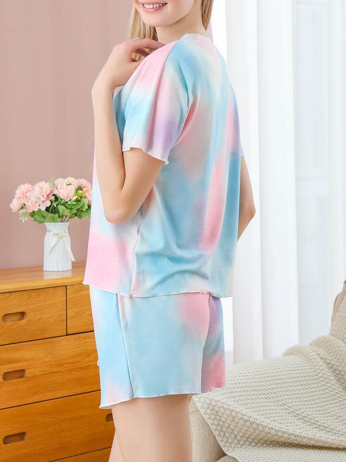Dressystar Dressystar 2 Pieces Short Pajama Sets Tie Dye Loungewear Nightwear Printed Sleepwear