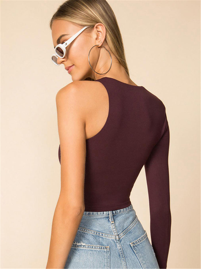 Dressystar Basic Red One Shoulder Crop Top