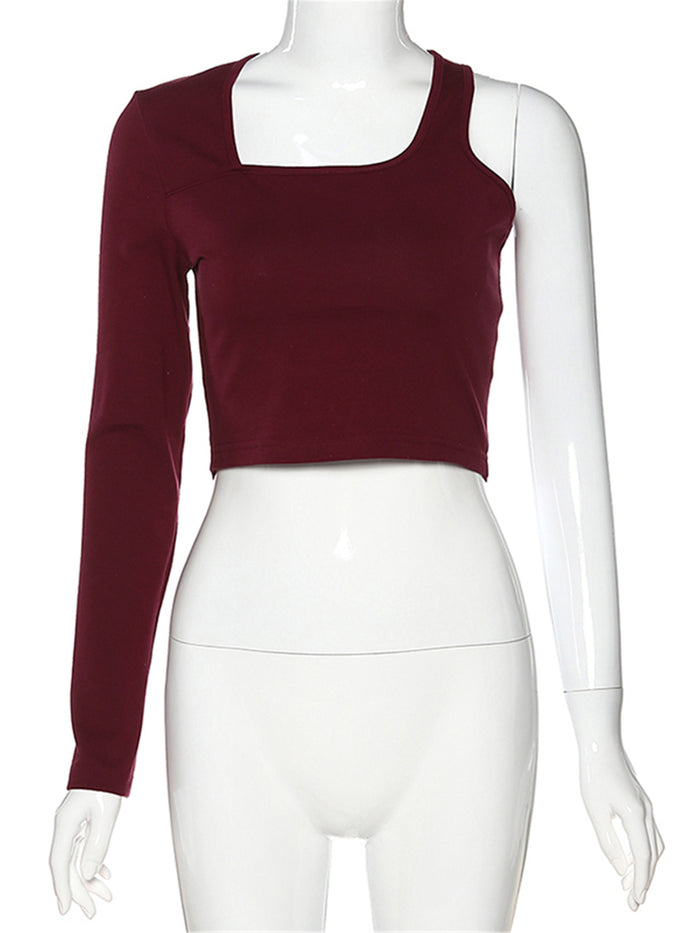 Dressystar Basic Red One Shoulder Crop Top