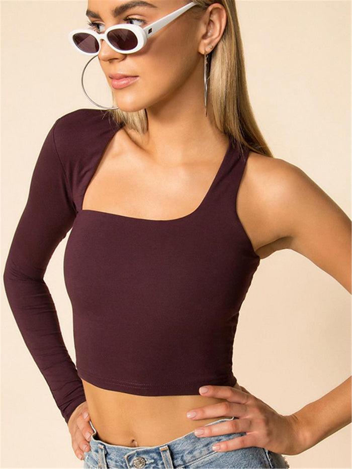 dressystar Basic Red One Shoulder Crop Top