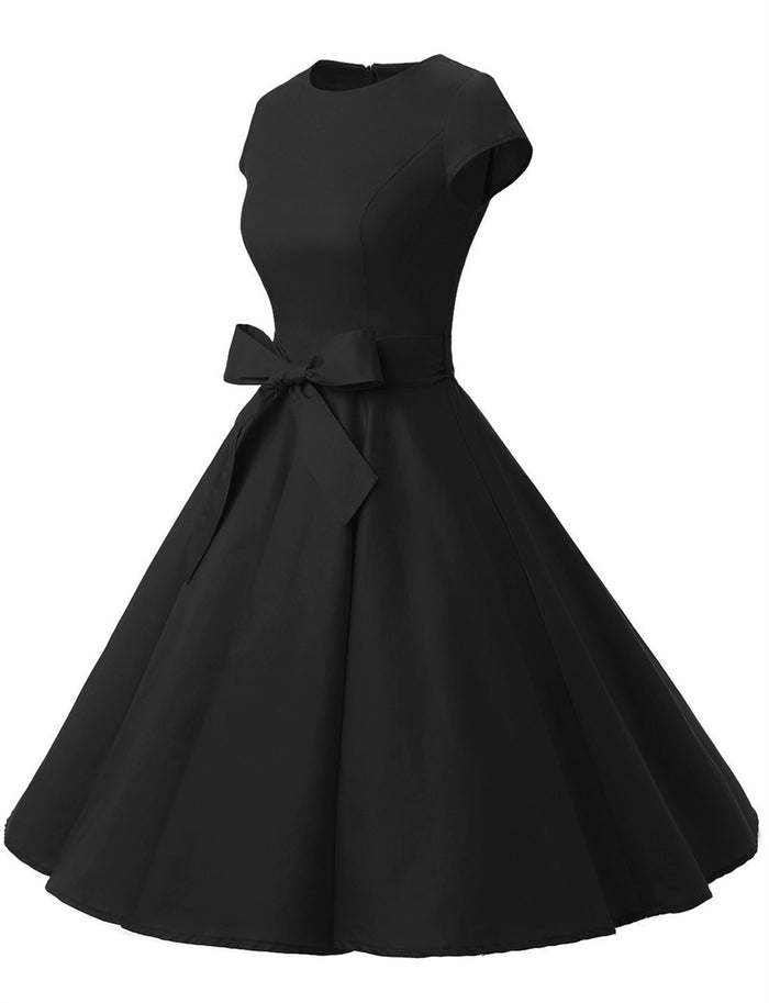 Dressystar Black 1950s Vintage Dress Cap Sleeve