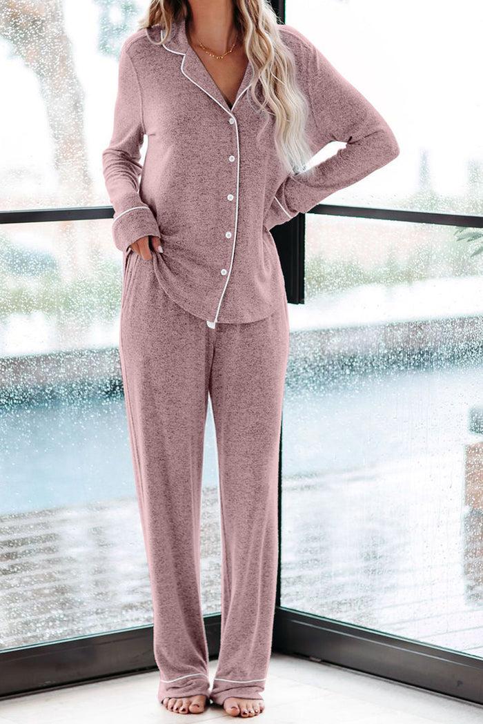 Dressystar Button Front Pajama Set Pink