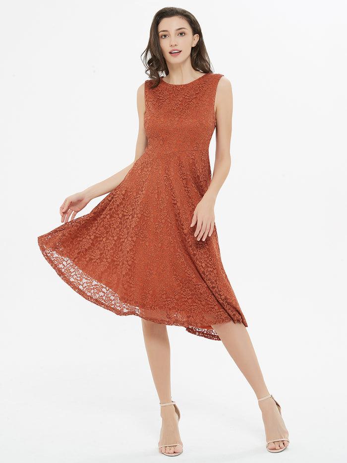 Dressystar Caramel Brown Lace Asymmetrical Dress