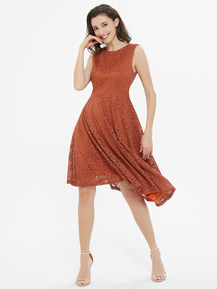Dressystar Caramel Brown Lace Asymmetrical Dress