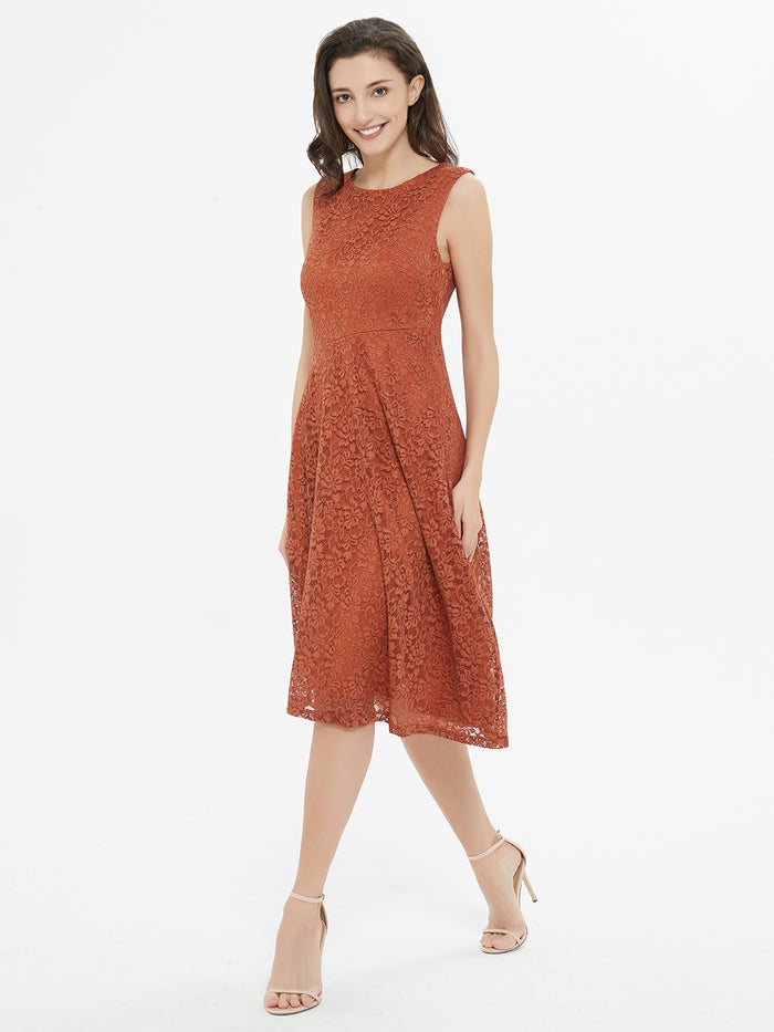 Dressystar Caramel Brown Lace Asymmetrical Dress