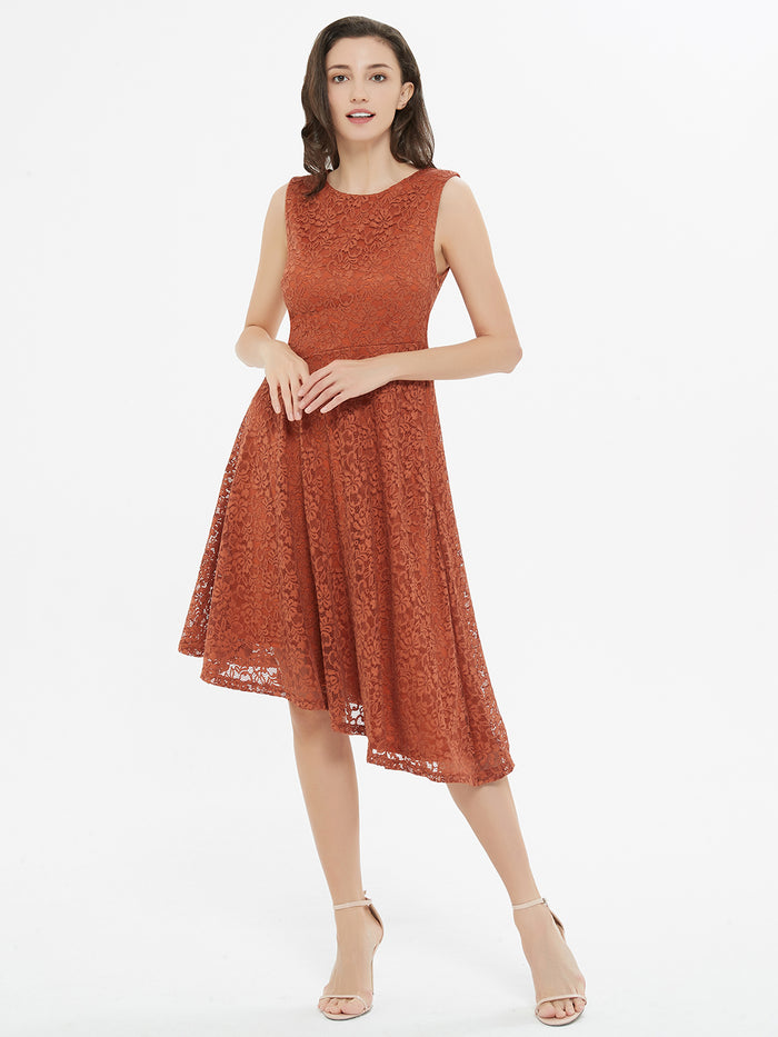 dressystar Caramel Brown Lace Asymmetrical Dress