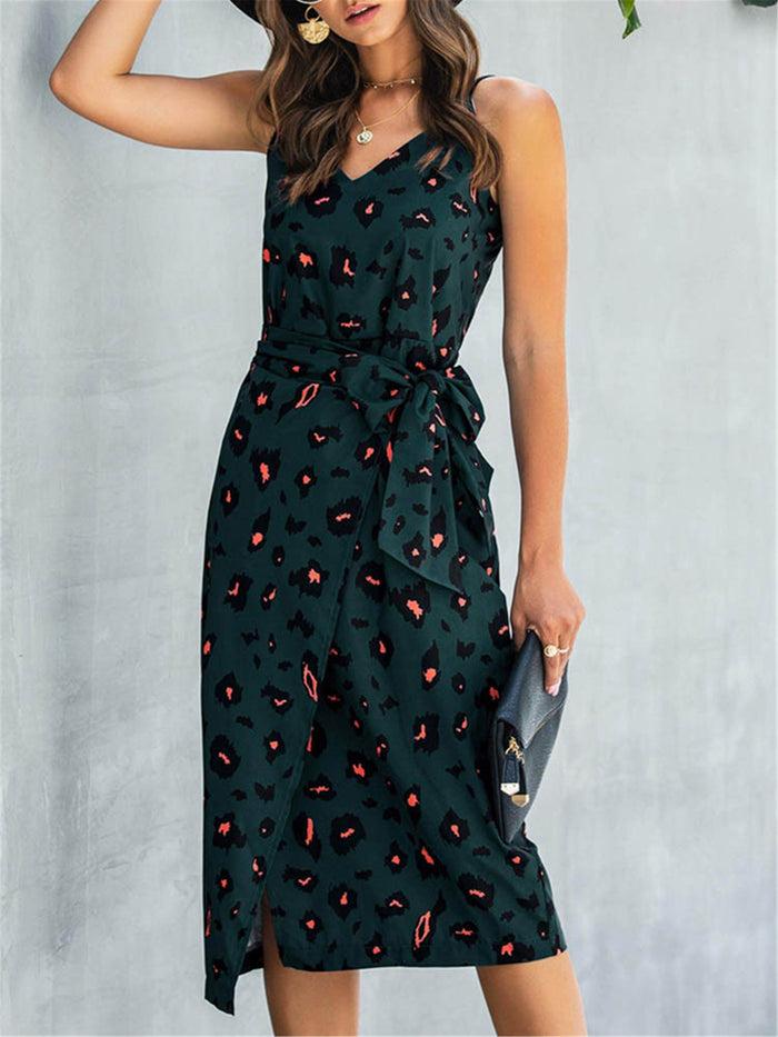 Dressystar Chic Style Green Print Wrap Midi Dress