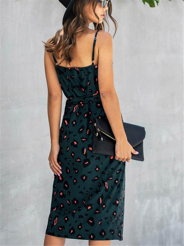 Dressystar Chic Style Green Print Wrap Midi Dress