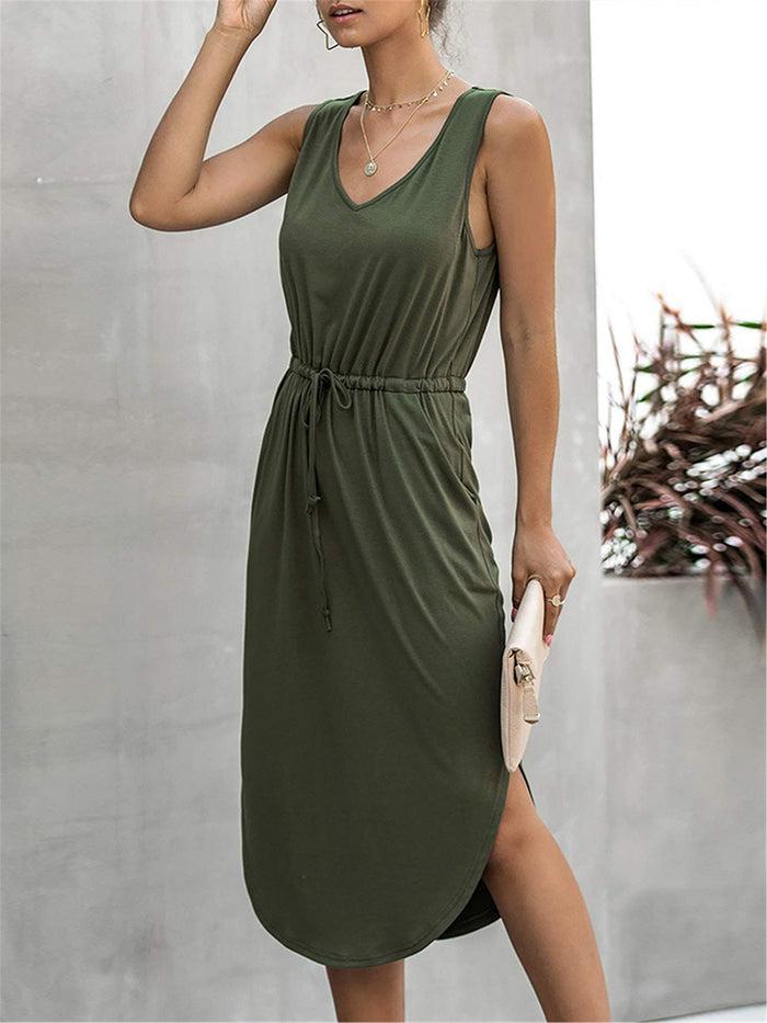 Dressystar Cozy Olive Green Midi Dress