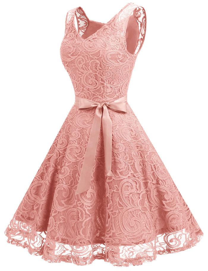 Dressystar Dressystar Floral Lace Bridesmaid Dress Blush