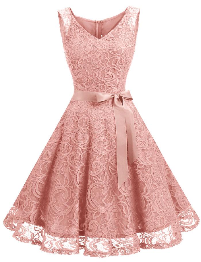 dressystar Dressystar Floral Lace Bridesmaid Dress Blush