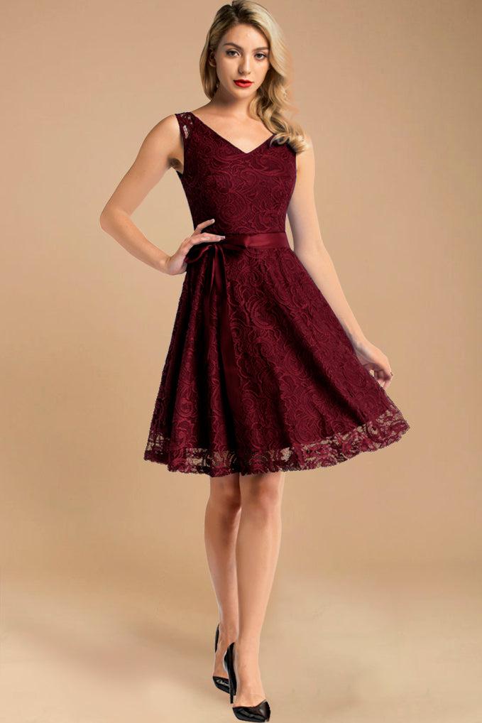 Dressystar Floral Lace Bridesmaid Dress Burgundy