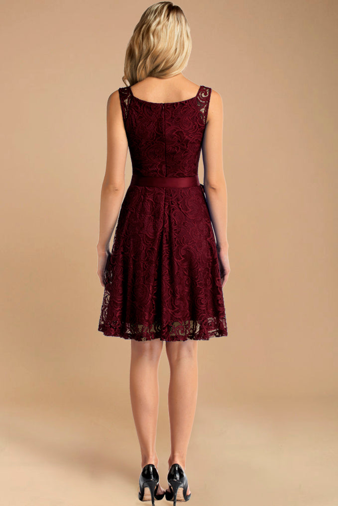 Dressystar Floral Lace Bridesmaid Dress Burgundy