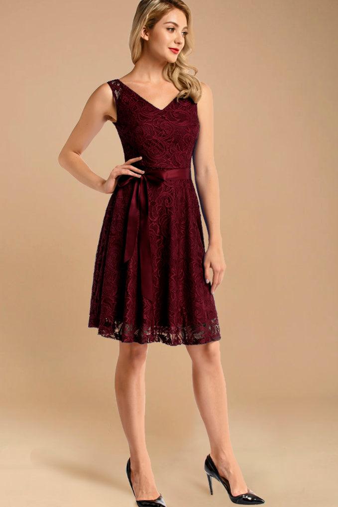 Dressystar Floral Lace Bridesmaid Dress Burgundy
