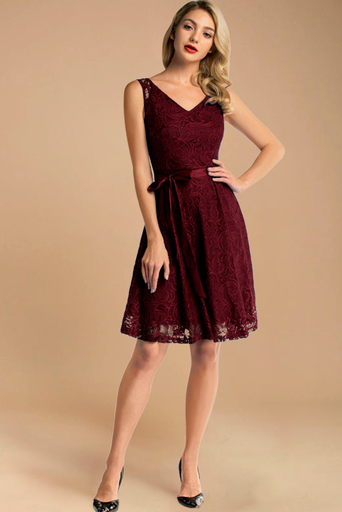 dressystar Floral Lace Bridesmaid Dress Burgundy