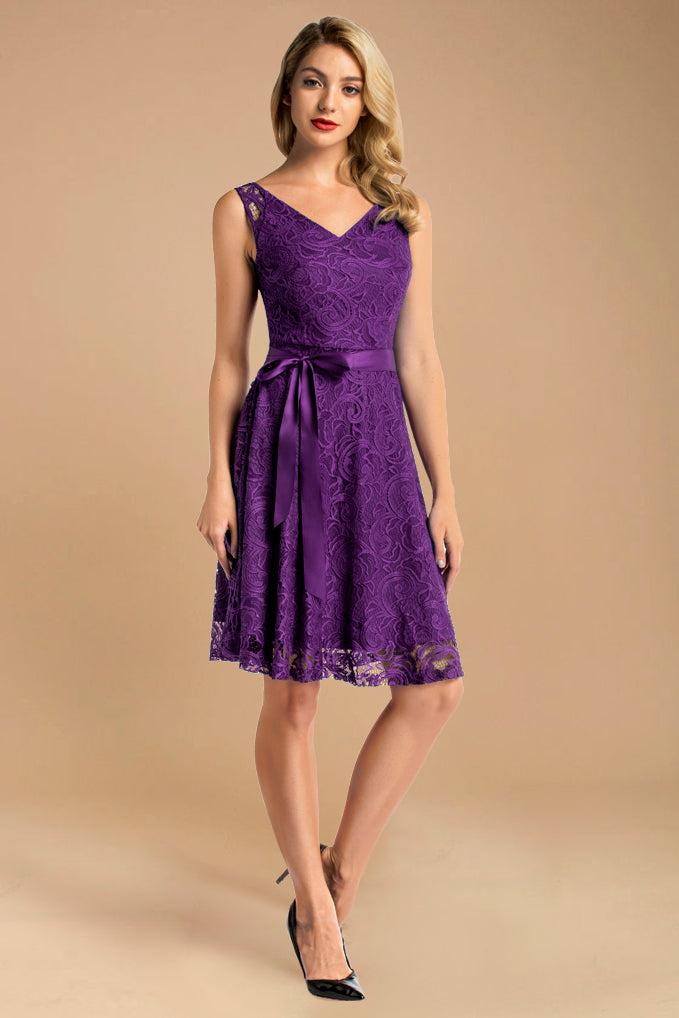 Dressystar Floral Lace Bridesmaid Dress Purple