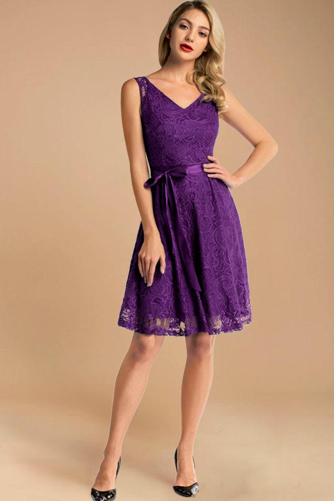 Dressystar Floral Lace Bridesmaid Dress Purple