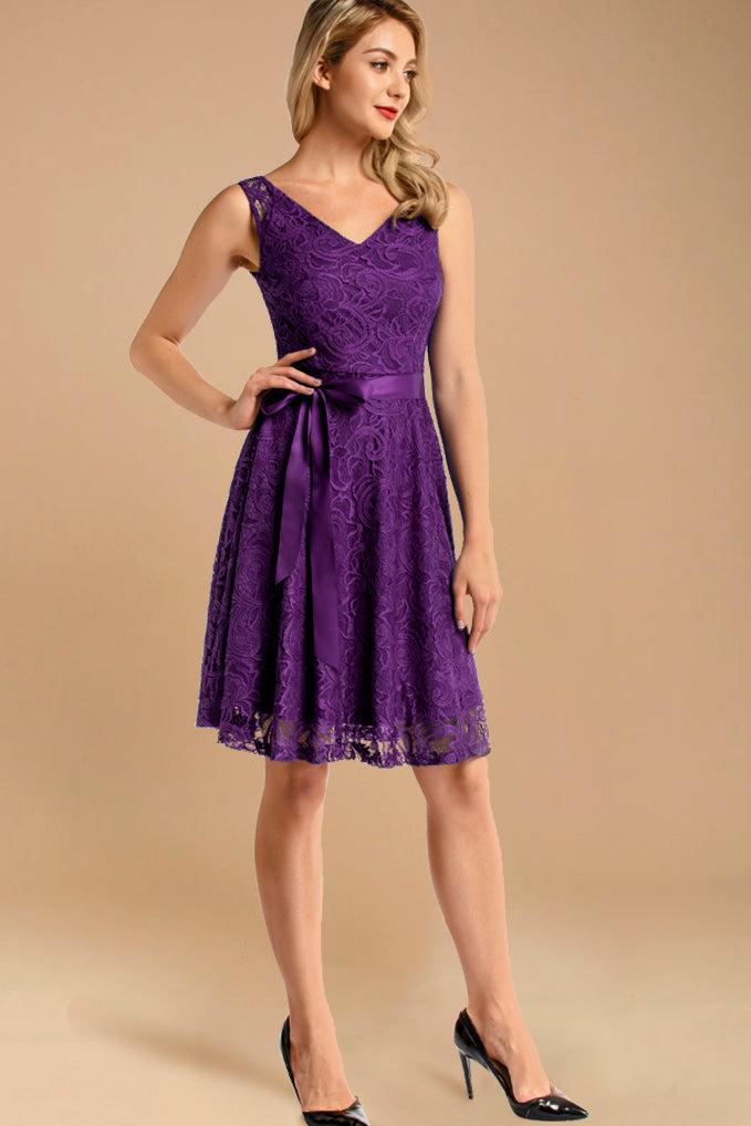 dressystar Floral Lace Bridesmaid Dress Purple