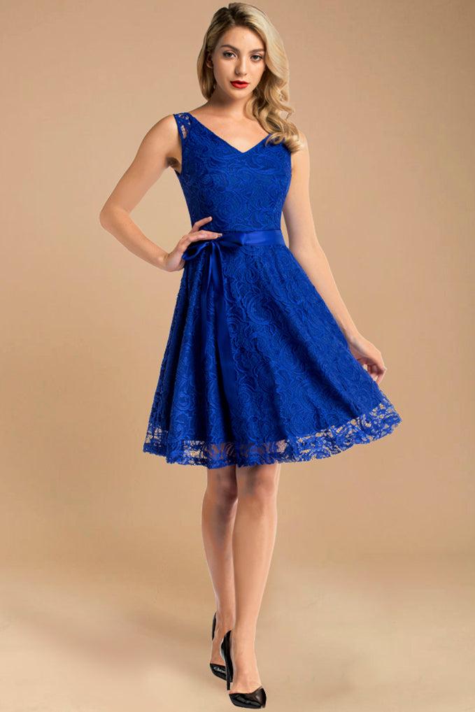 Dressystar Floral Lace Bridesmaid Dress Royal Blue