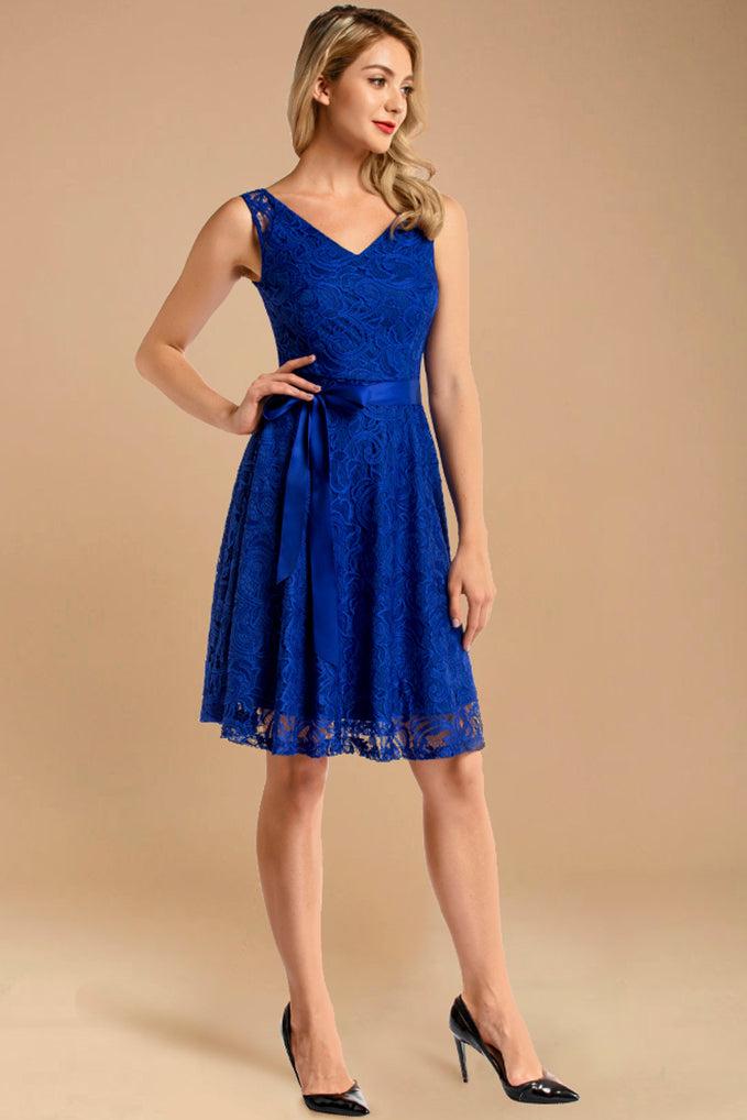 Dressystar Floral Lace Bridesmaid Dress Royal Blue