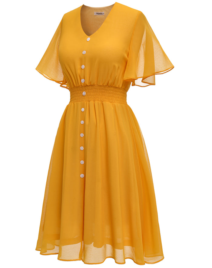 Dressystar Floral Print Chiffon Midi Dress