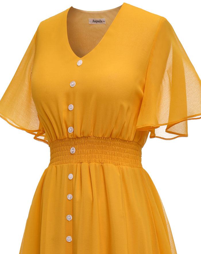 Dressystar Floral Print Chiffon Midi Dress