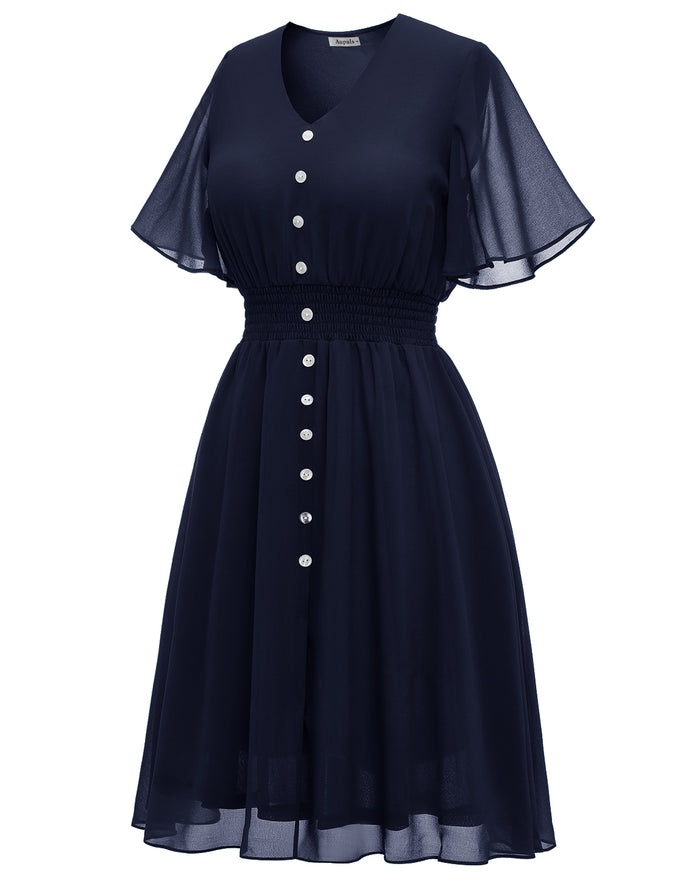 Dressystar Floral Print Chiffon Midi Dress Navy