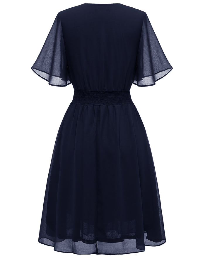 Dressystar Floral Print Chiffon Midi Dress Navy