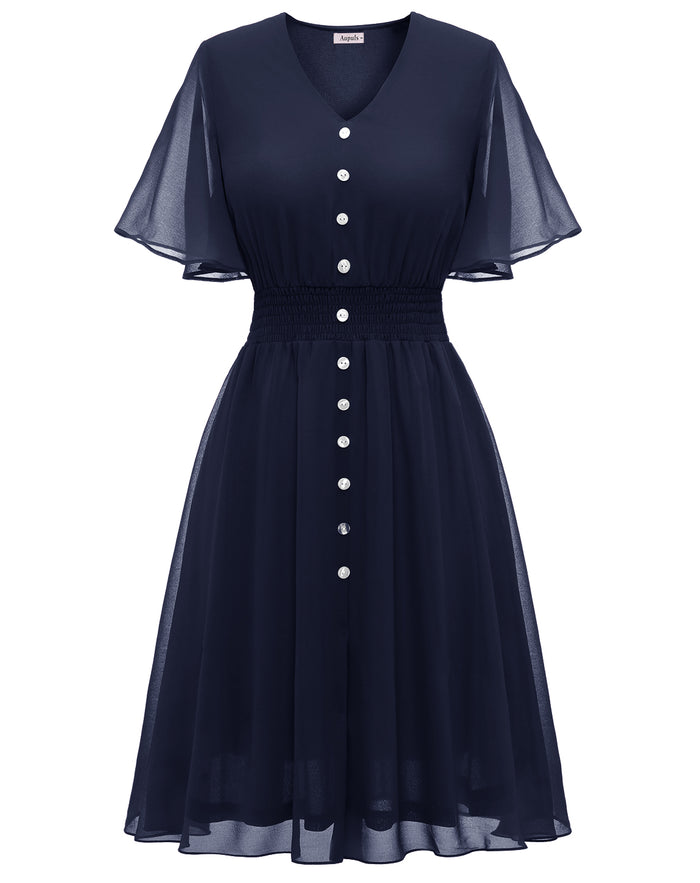 dressystar Floral Print Chiffon Midi Dress Navy