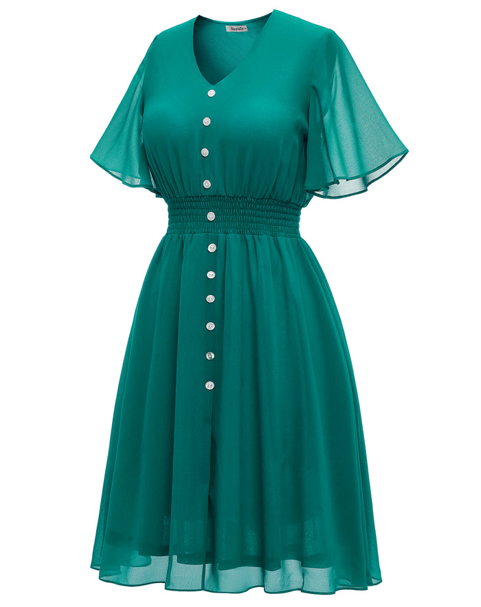 Dressystar Floral Print Chiffon Midi Dress Peacock